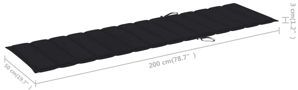 Espreguiçadeiras 2 pcs com almofadão preto teca maciça