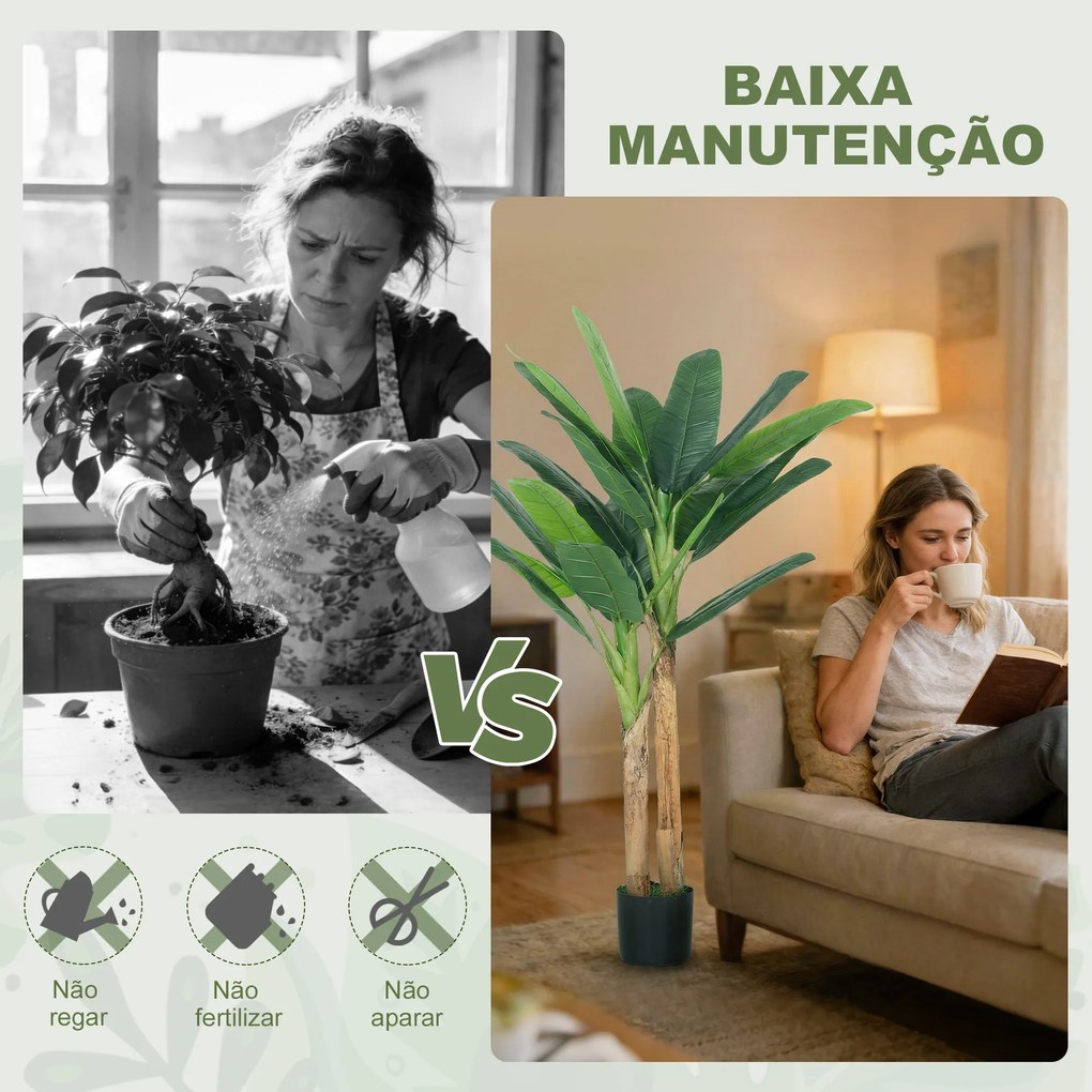 Planta Artificial de Bananeira 150 cm com Vaso - Ideal para Decoração de Interiores - Cor Verde