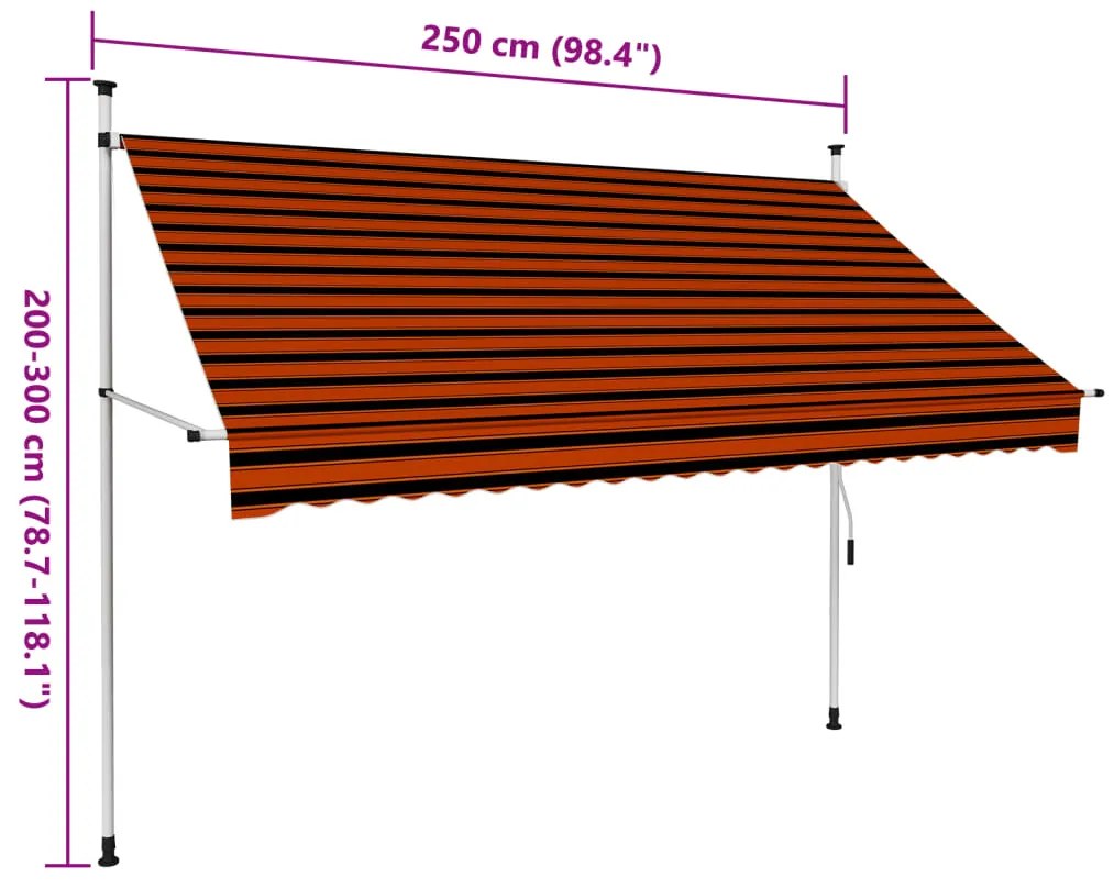 Toldo retrátil manual 250 cm laranja e castanho