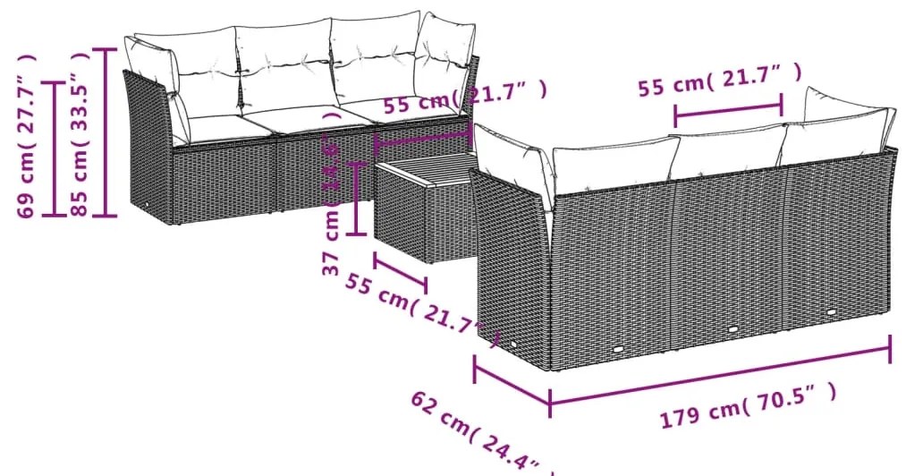 7 pcs conjunto de sofás p/ jardim c/ almofadões vime PE preto