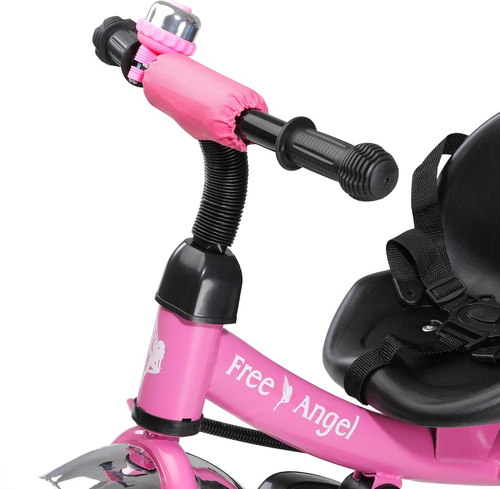Triciclo para crianças Free Angel com Barra de empurrar em metal cor-de-rosa