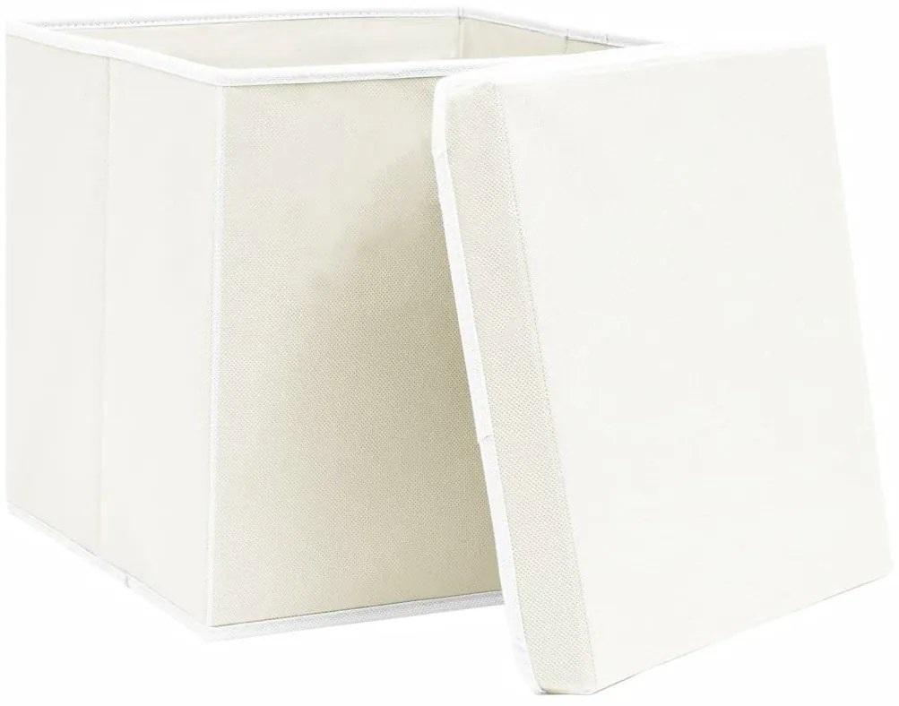 Caixas de arrumação com tampas 4 pcs 32x32x32 cm tecido branco