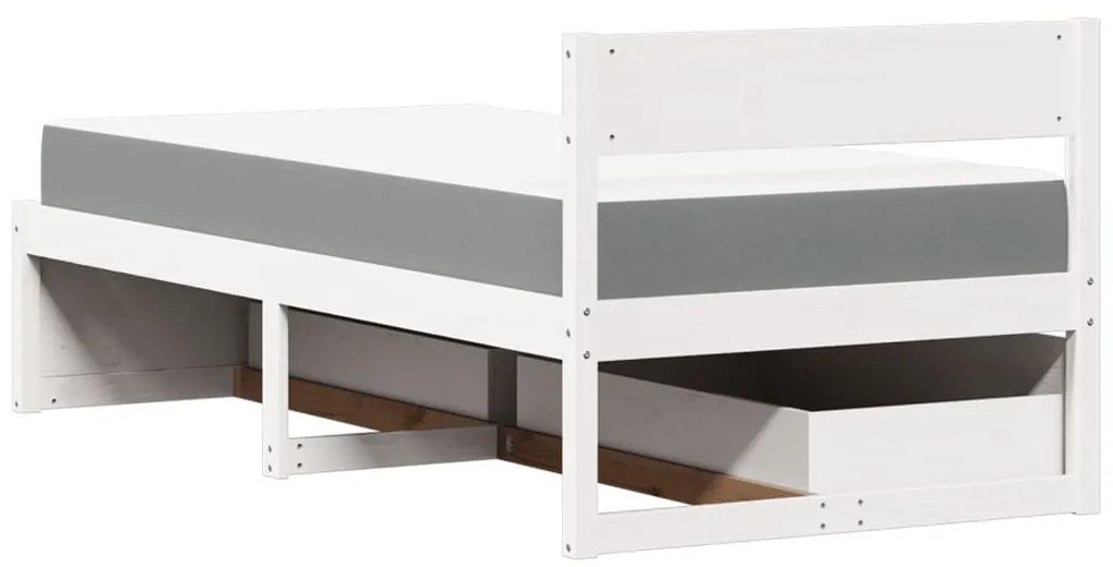 Cama com gavetas e colchão 90x190 cm pinho maciço branco