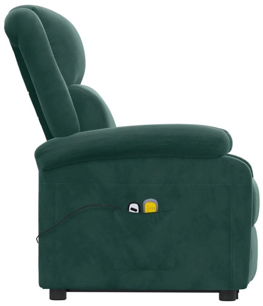 Poltrona elevatória de massagens veludo verde-escuro