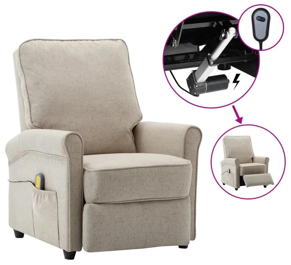 vidaXL Poltrona elevatória de massagens elétrica tecido creme