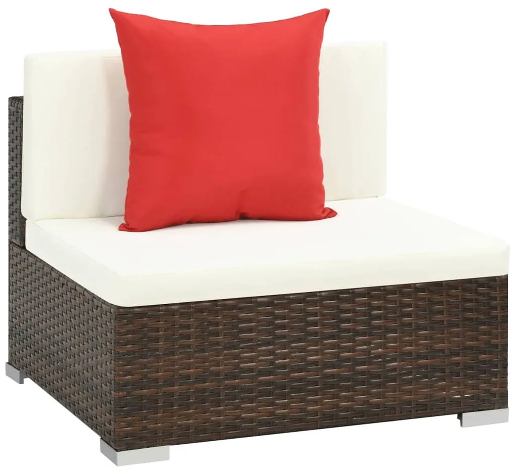 7 pcs conjunto lounge jardim c/ almofadões vime PE castanho