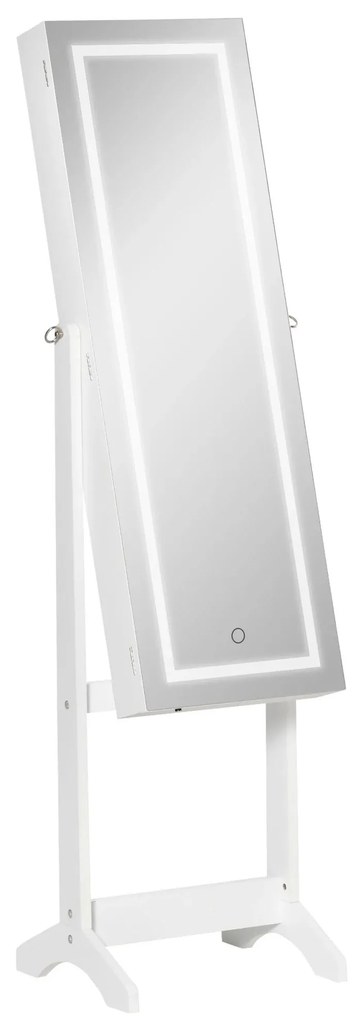 HOMCOM Joalheiro Pé LED Fechadura Magnética Organizador Jóias Espaçoso Elegante 46x36,5x151,5cm Branco | Aosom Portugal