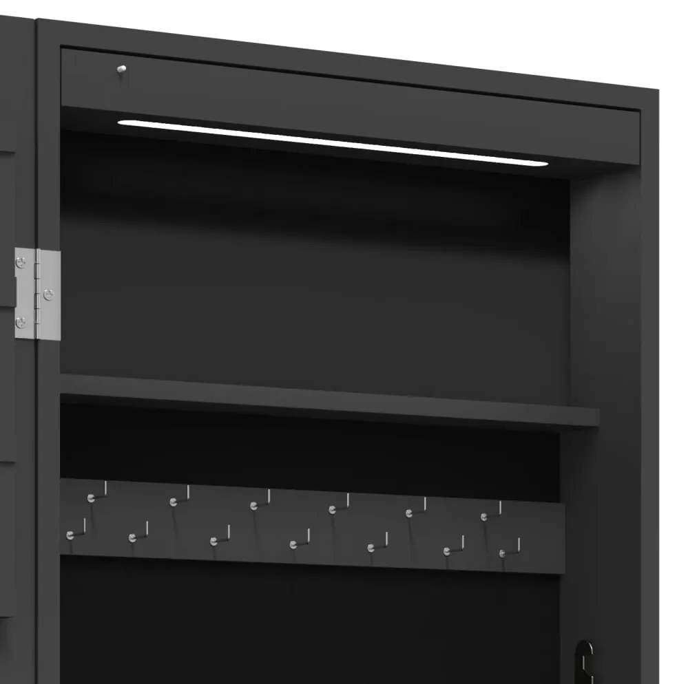Móvel para joias de parede espelhado com luzes LED preto