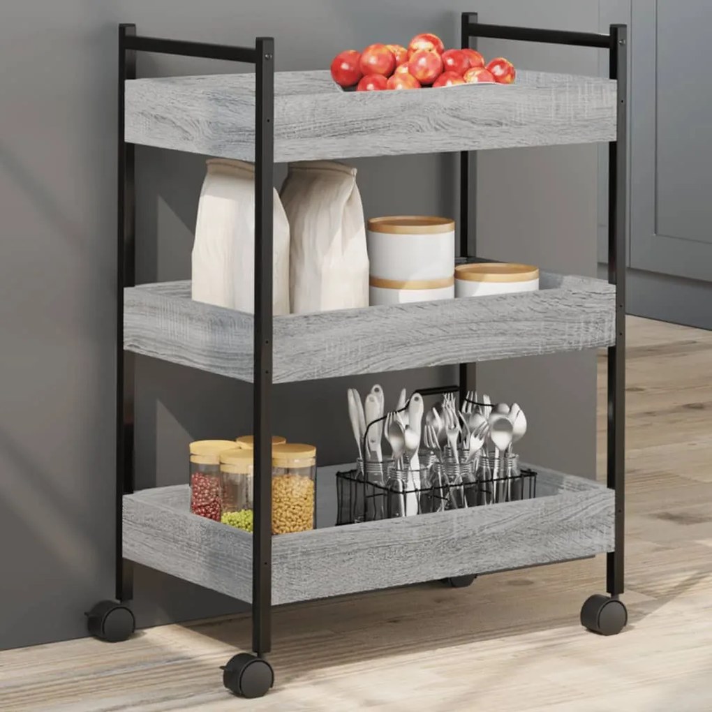 vidaXL Carrinho de cozinha 50x30x70 cm derivados madeira cinza sonoma