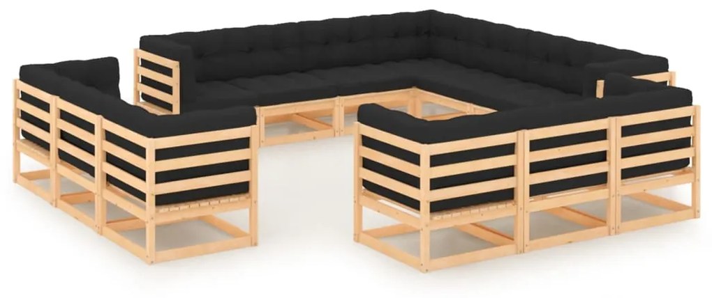 vidaXL 13 pcs conj. lounge jardim c/ almofadões antracite pinho maciço
