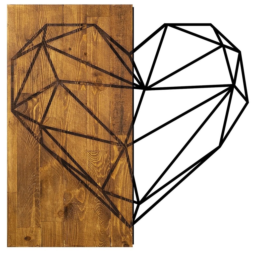 Acessório Decorativo de Parede Coração – Nogueira e Preto – 58 x 58 cm