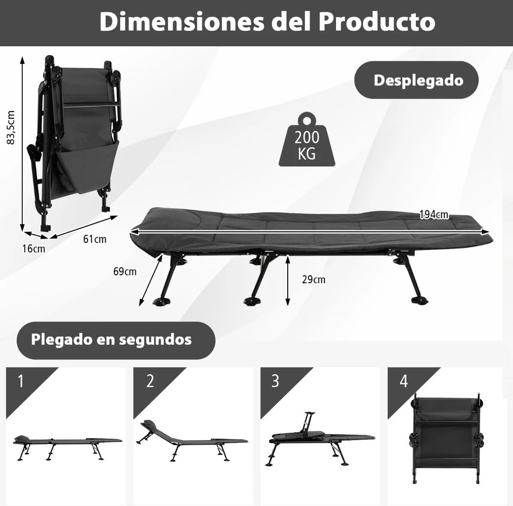 Cama de Campismo Dobrável Faro com Colchão Removível e Encosto Recliná