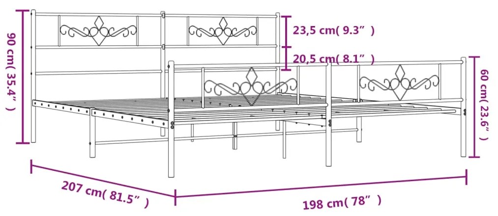 Estrutura de cama com cabeceira e pés 193x203 cm metal branco