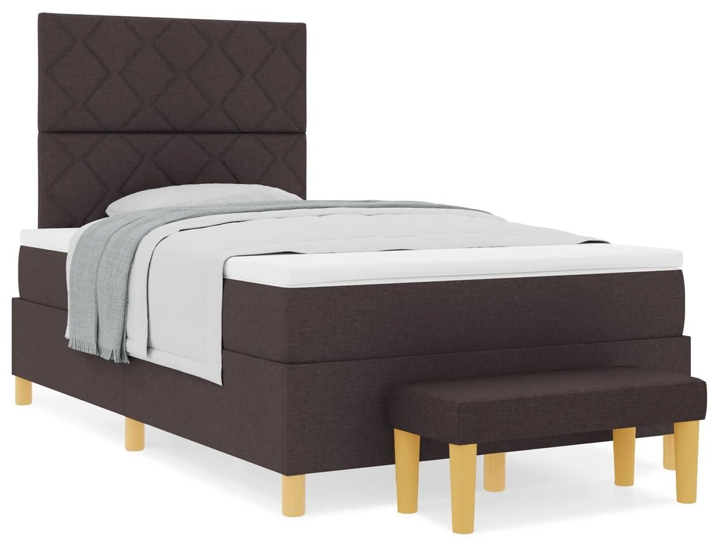 Cama Box Spring com Colchão e Banco Castanho Escuro 120x190 cm Tecido