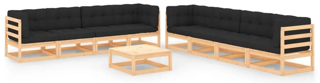 9 pcs conjunto lounge de jardim c/ almofadões pinho maciço