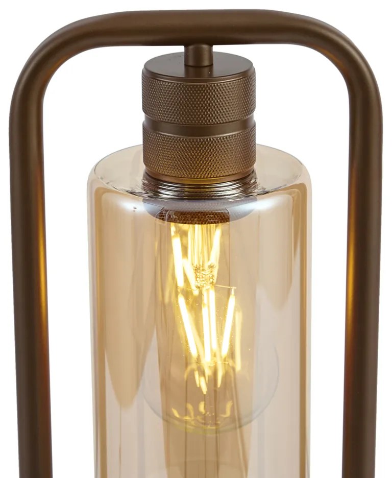 Candeeiro de Mesa Hotel Chic Bronze Escuro com Vidro Âmbar - Stavelot