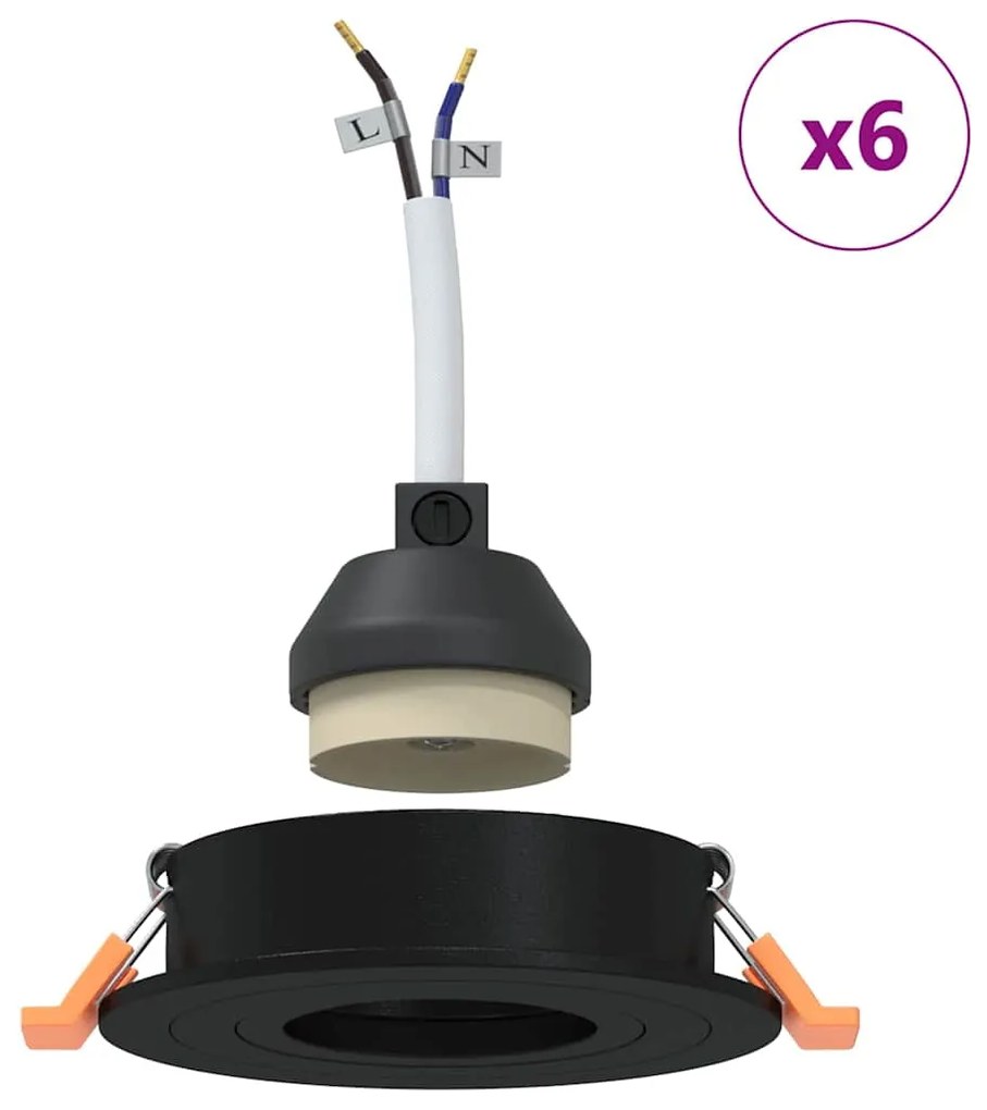 Focos Embutidos 6 pcs Redondo GU10 Preto Ø91 mm