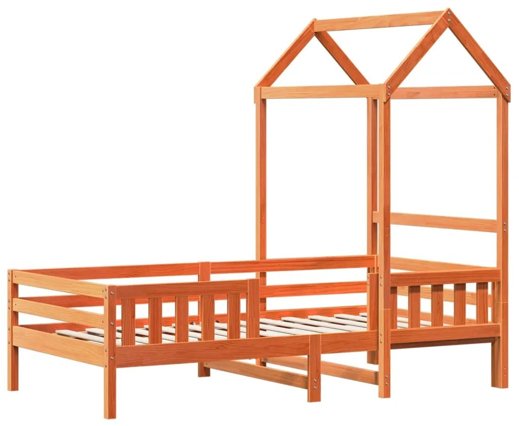Estrutura de cama c/ telhado 75x190cm pinho maciço castanho-mel