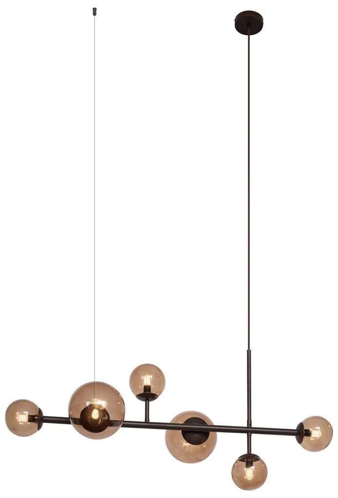 Candeeiro suspenso Hotel Chic bronze escuro com vidro bronze 6-luzes - Monaco Chique de hotel
