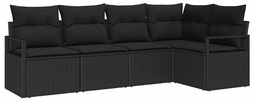 Conjunto de Sofá de Jardim 5 Peças com Almofadas Pretas de Rattan