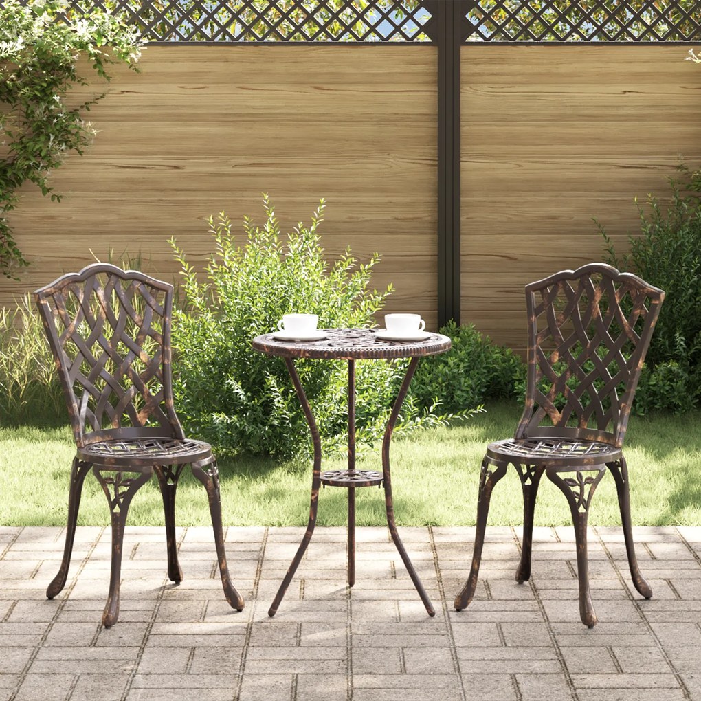 Conjunto de Bistrô de Jardim 3 Peças vidaXL em Alumínio Fundido Bronze