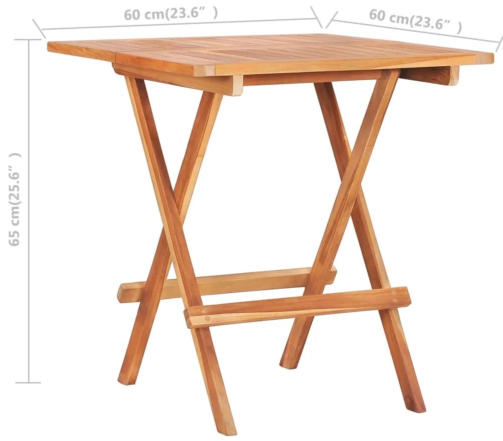 Mesa de bistrô dobrável 60x60x65 cm madeira teca maciça