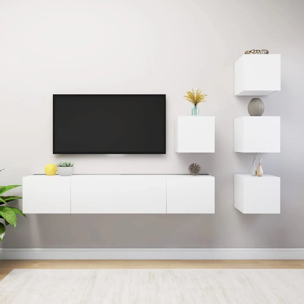 vidaXL 6 pcs conjunto de móveis de TV contraplacado branco