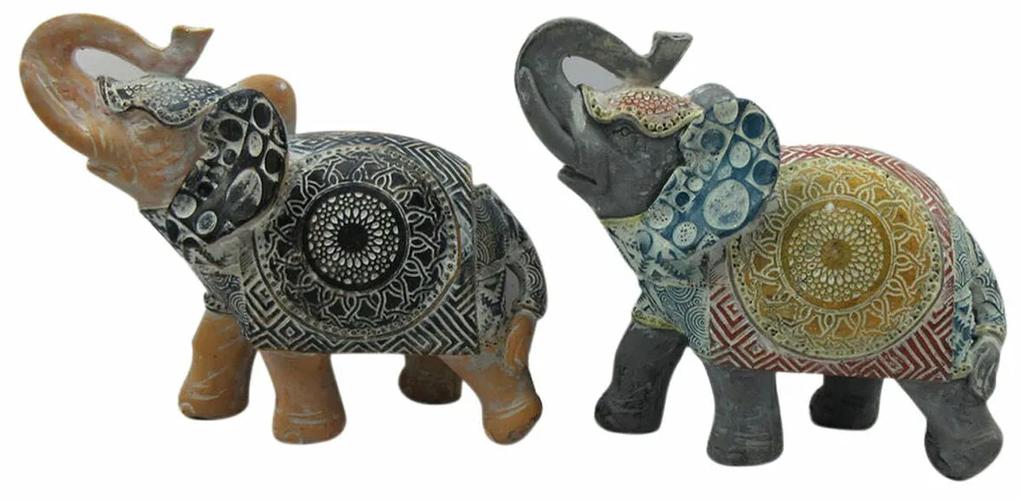 Figura Decorativa DKD Home Decor Resina Elefante (2 pcs) (14.5 x 6.5 x 12.8 cm)
