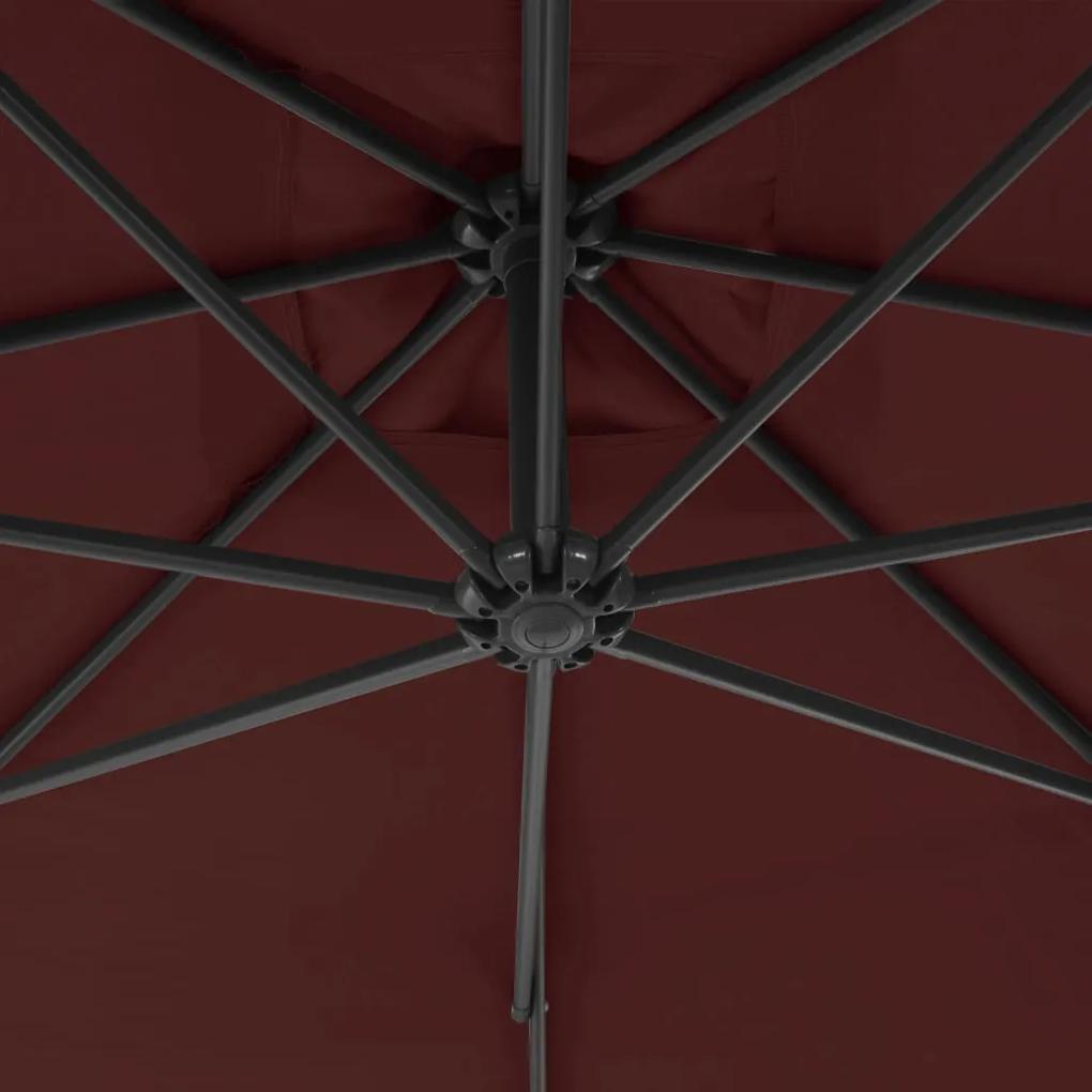 Guarda-sol cantilever com poste de aço 300 cm vermelho bordô