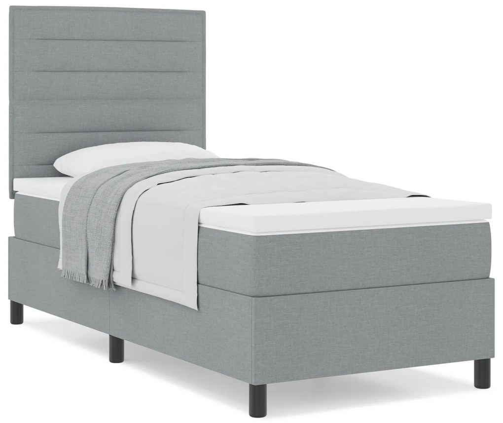 Cama Box Spring com Colchão Cinza Claro Individual Tecido