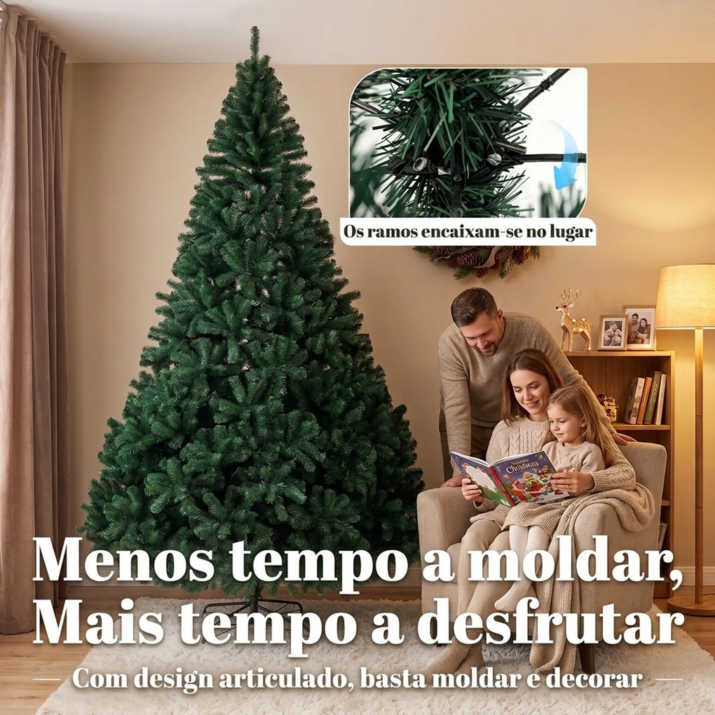 Árvore de Natal em Abeto 270 cm com Ramos Articulados 2418 Pontas em PVC Ignífugo Montagem Rápida Base em Aço Verde