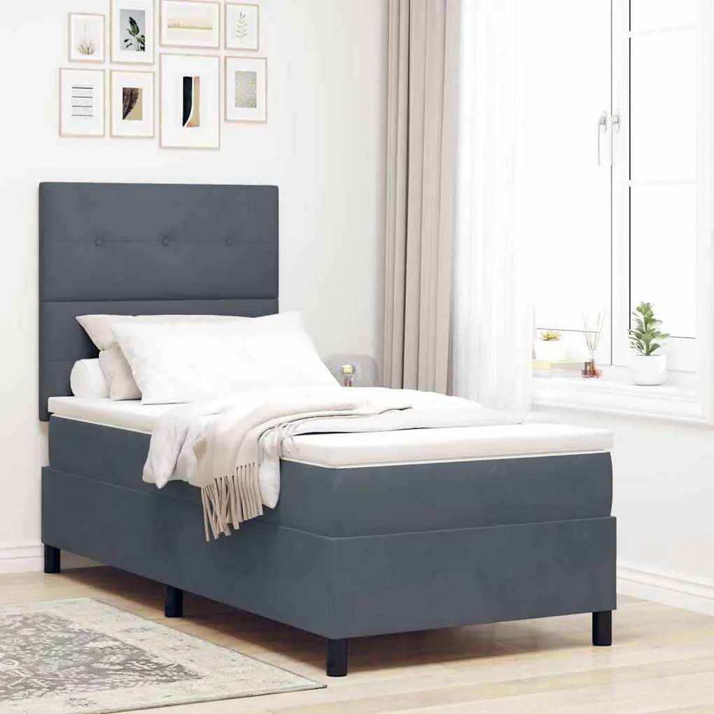 Cama Box com Colchão e LED VidaXL Cinza Escuro 80x200 cm Veludo