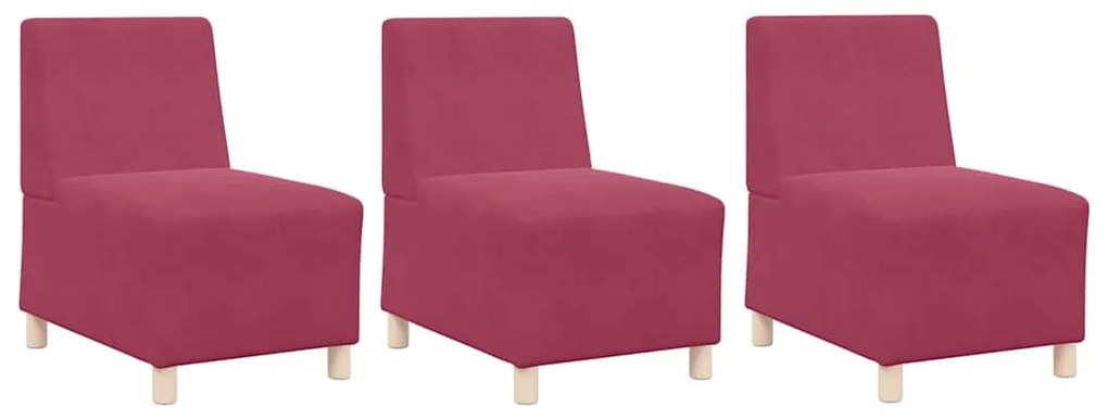 Cadeiras de Sofá 3 pcs vermelho tinto 55 x 74 x 82 cm Veludo