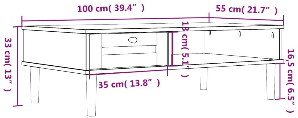 Mesa de centro SENJA 100x55x33 cm pinho maciço castanho