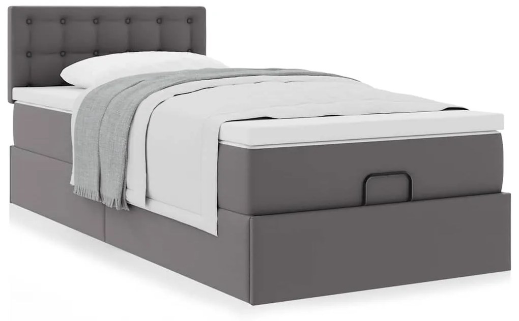 Cama otomana com colchão 100x200 cm couro artificial cinzento