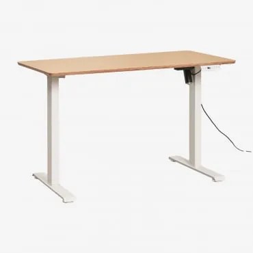 Escrivaninha Elevatória Elétrica Retangular Com Função De Memória Em Madeira E Ferro Serpi Castanho Roble & ↔︎ 120 Cm & Branco - Sklum