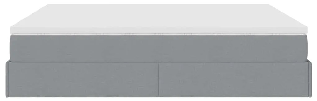Estrutura de cama otomana com colchões tecido cinzento claro