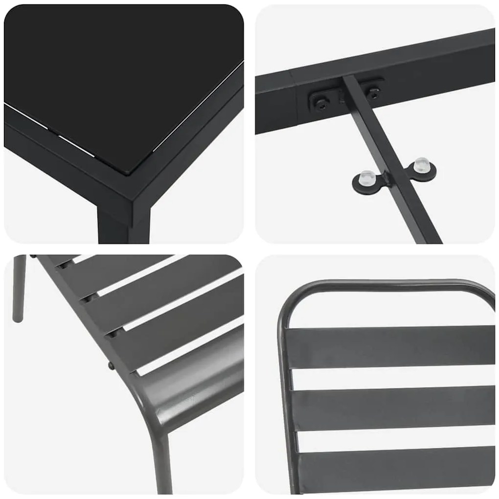 Conjunto de Jantar de Jardim com 5 Peças , Cinza Escuro, Aço