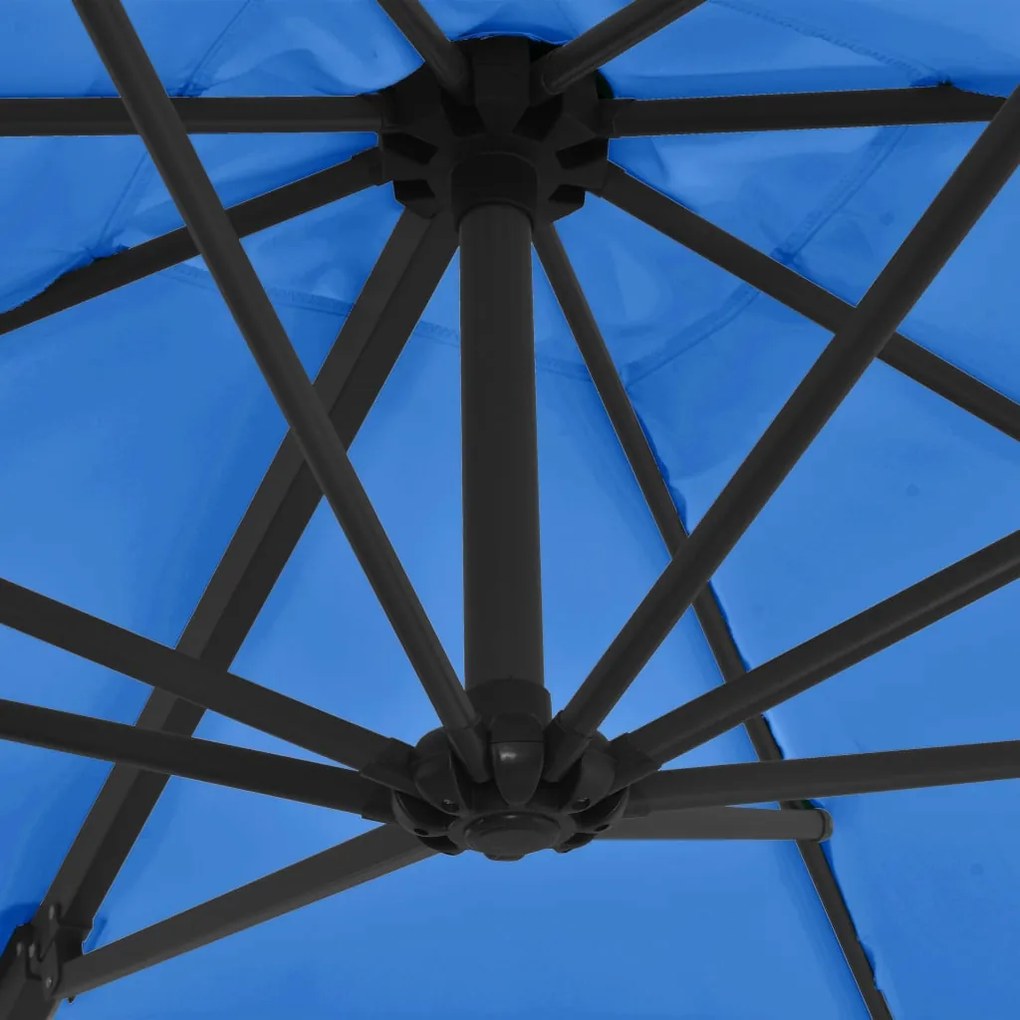 Guarda-sol cantilever com poste de aço 250x250 cm azul ciano