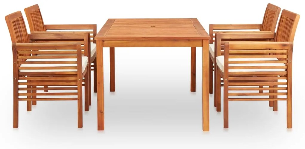 5 pcs conjunto de jantar exterior c/ almofadões acácia maciça