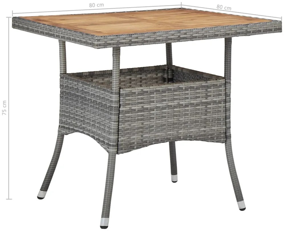 5 pcs conjunto de jantar p/ jardim vime PE e acácia cinzento