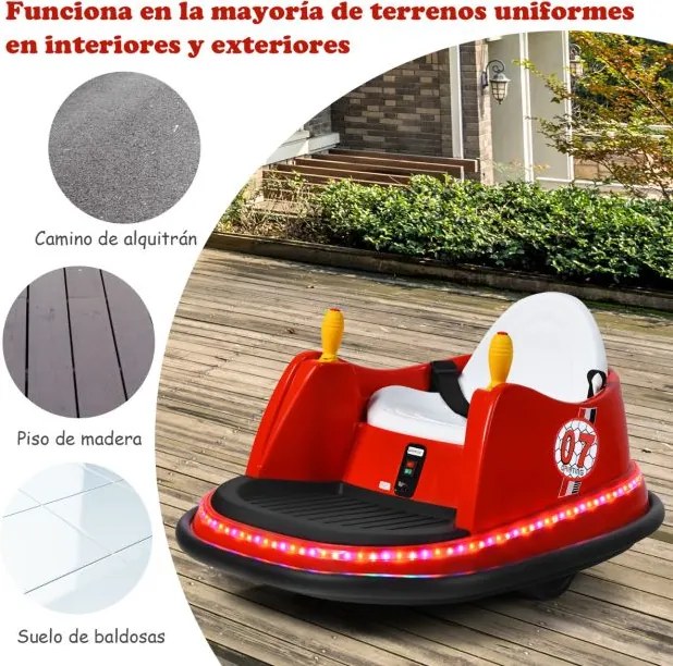 Carrinho de choques infantil elétrico giratório 360° 6 V com luzes Música 57 x 75 x 42 cm Vermelho