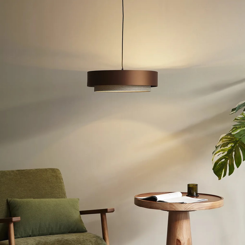 Candeeiro suspenso moderno bronze escuro com taupe 50cm 3-luzes - Drum Duo