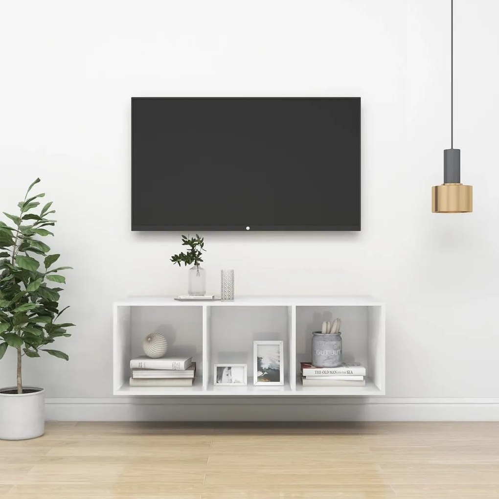 vidaXL Armário de parede para TV derivados de madeira branco brilhante