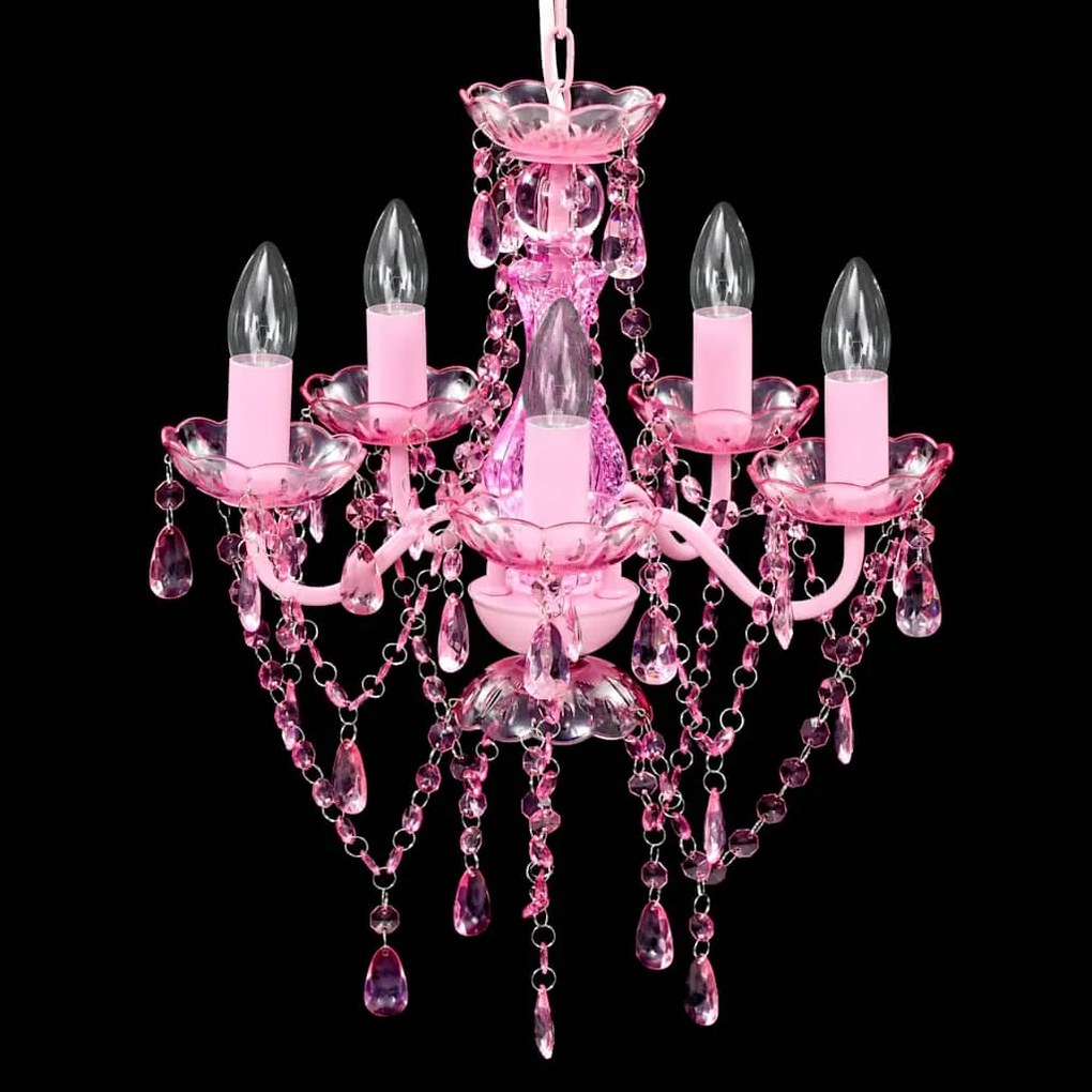 Lustre rosa com 5 bulbos