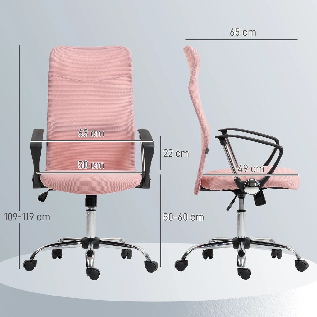 Cadeira de Escritório de Gerente, 63 x 65 x 119 cm, Encosto Ergonómico, Rosa