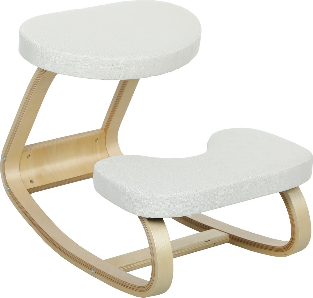 Cadeira de joelhos, cadeira ergonómica de madeira com base oscilante, cadeira de joelhos para escritório em casa, creme