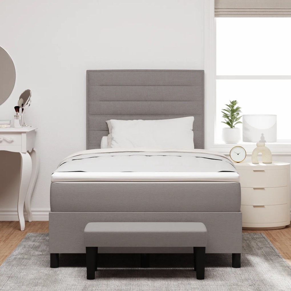 Cama Box Spring com Colchão & Banco Taupe 120x190 cm Tecido