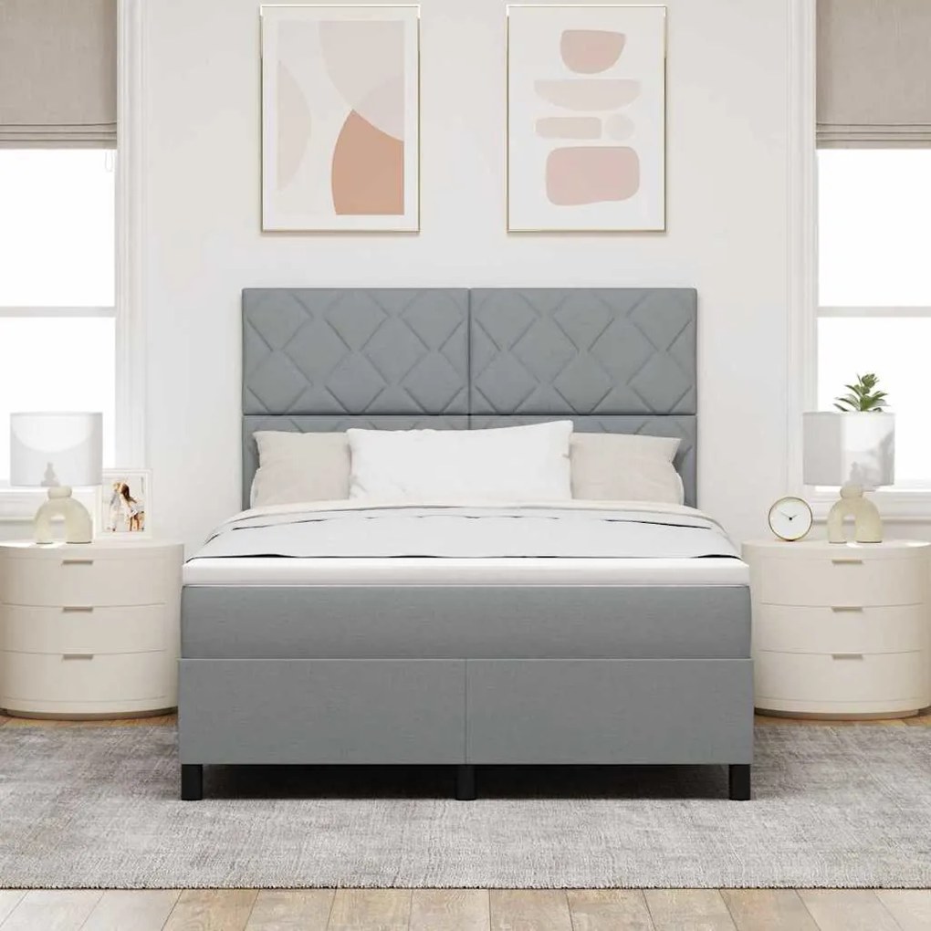 Cama Box Spring com Colchão Cinza Claro 160x200 cm Tecido
