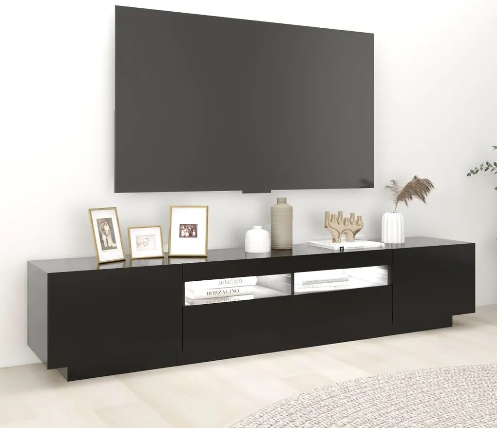 Móvel de TV com luzes LED 200x35x40 cm preto